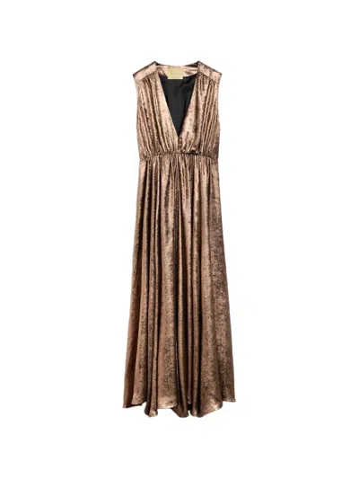 Momoní Ysla Laminated Sleeveless Maxi Dress In Gold