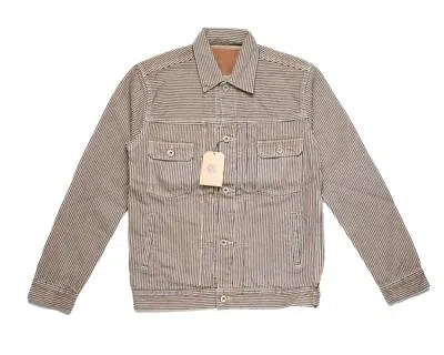Pre-owned Momotaro $465 Indigo Beige Striped Hinoki Dyed Hickory Type 2 Denim Jacket L