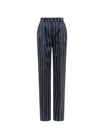 Moms Pants Striped Silk Trousers In Blue