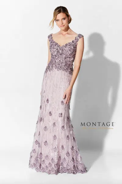 Mon Cheri Beaded Off-the-shoulder Dress In Pink Topaz In Multi