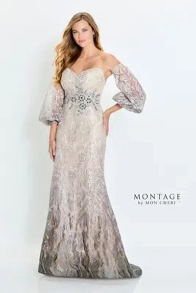 Pre-owned Mon Cheri Montage M523 Evening Dress Lowest Price Guarantee Authentic In Taupe/cocoa
