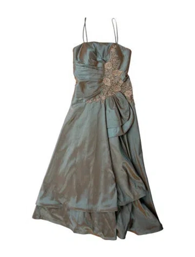 Pre-owned Mon Cheri Montage Square Neckline Midi Length Dress In Blue
