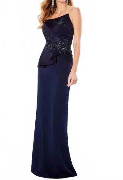 Mon Cheri Montage Strapless Peplum Maxi Dress In Navy In Blue
