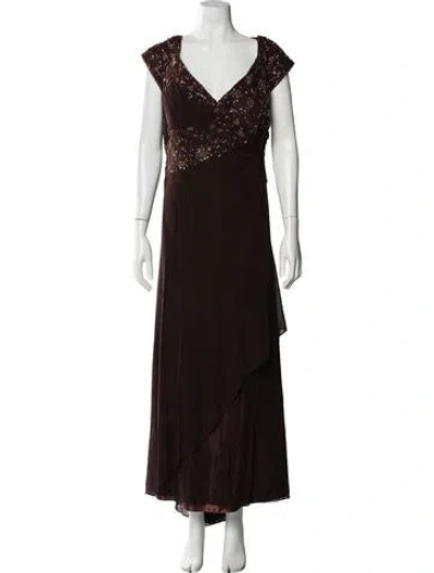 Pre-owned Mon Cheri Montage V-neck Long Dress In Brown
