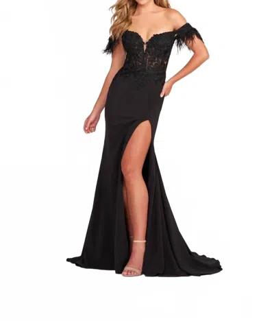Mon Cheri Off-the-shoulder Formal Long Gown In Black