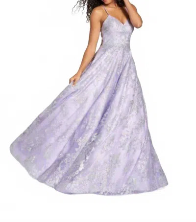 Mon Cheri Side Pockets Strappy Back Dress In Violet/silver In Multi