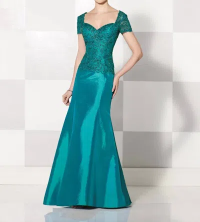 Mon Cheri Taffeta Mermaid Gown In Light Teal In Blue