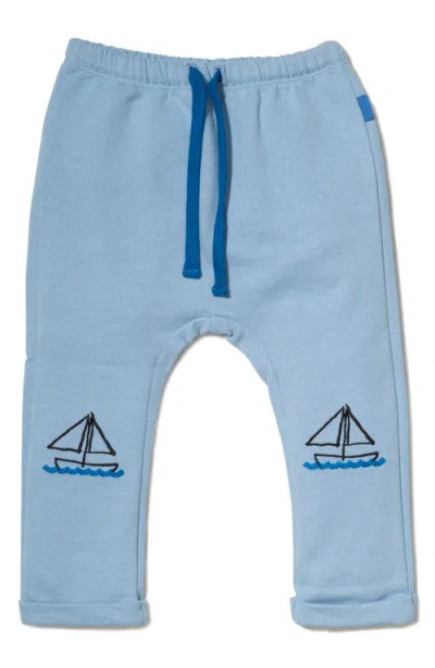 Mon Coeur Babies'  Embroidered Cotton Pants In Placid Blue