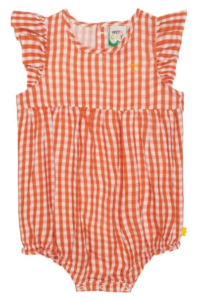 Mon Coeur Babies' Gingham Linen Bubble Romper In Natural/ Misti Rose/ Orange