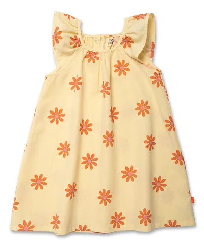 Mon Coeur Girls' Linen Flower Power Flutter Sleeve Dress - Little Kid, Big Kid In Yellow