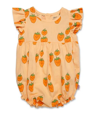Mon Coeur Girls' Linen Strawberry Ruffle Baby Romper - Baby, Little Kid In Orange