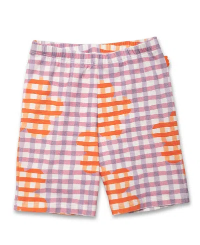 Mon Coeur Girls' Recycled Cotton Flower Gingham Bike Short - Baby, Little Kid, Big Kid In Purple