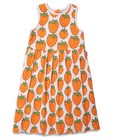 Mon Coeur Girls' Recycled Cotton Strawberry Tank Dress - Baby, Little Kid In Orange