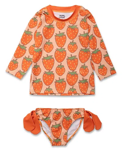Mon Coeur Girls' Recycled Strawberry Rashguard Bikini Set - Baby, Little Kid In Orange