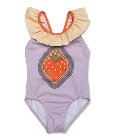 Mon Coeur Girls' Recycled Strawberry Ruffle One Piece - Baby, Little Kid In Purple
