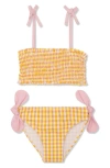 Mon Coeur Kids' Gingham Two-piece Swimsuit In Natural/ Cyber Yellow