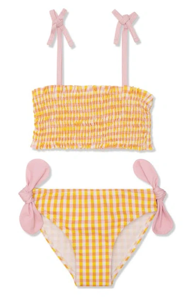 Mon Coeur Kids' Gingham Two-piece Swimsuit In Natural/ Cyber Yellow