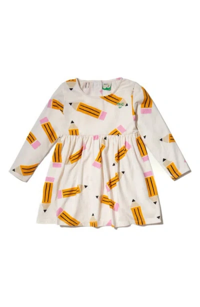 Mon Coeur Kids' Pencil Print Long Sleeve Cotton Jersey Dress In Natural