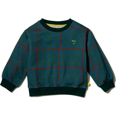 Mon Coeur Kids' Plaid Recycled Cotton Blend Crewneck Sweatshirt In Botanical / Multi