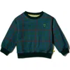 Mon Coeur Kids' Plaid Recycled Cotton Blend Crewneck Sweatshirt In Green