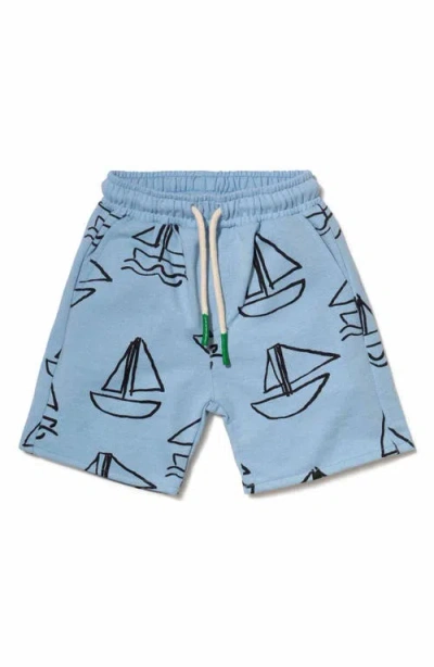 Mon Coeur Kids' Print Cotton Sweat Shorts In Blue/black Sail