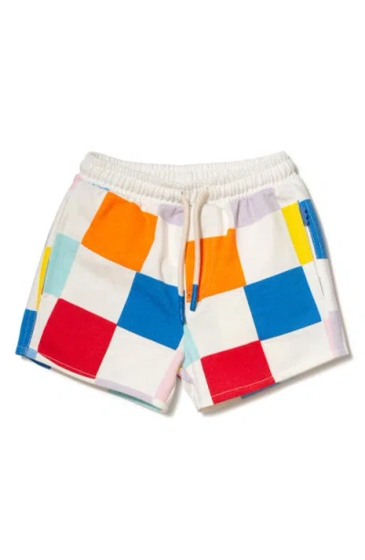 Mon Coeur Kids' Print Cotton Sweat Shorts In White Check