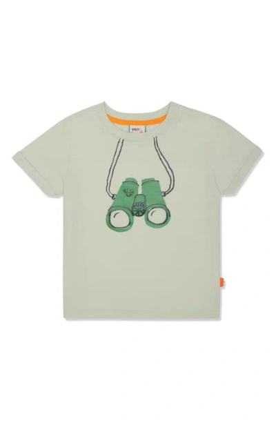 Mon Coeur Kids' Recycled Cotton & Cotton Graphic T-shirt In Sea Foam Safari Binocular