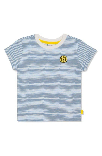 Mon Coeur Kids' Stripe Cotton T-shirt In Natural/ Della Blue