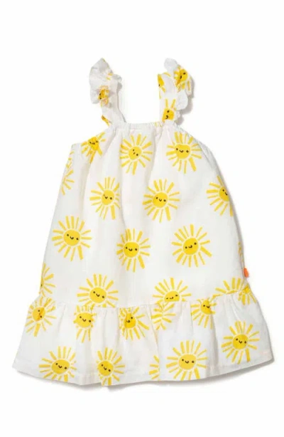 Mon Coeur Kids' Sun Print Linen & Cotton Sundress In Open White