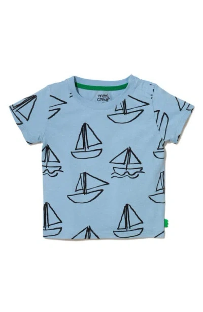 Mon Coeur Babies'  Recycled Cotton & Organic Cotton Graphic T-shirt In Placid Blue/sailboat
