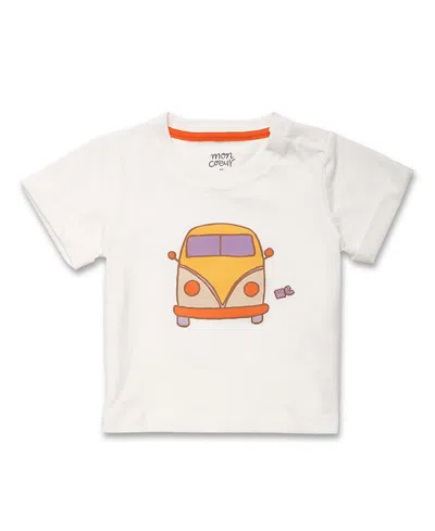 Mon Coeur Kids' Unisex Recycled Cotton Purple Groovy Van T-shirt In White