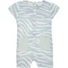 Mon Coeur Zebra Print Linen Henley Romper In Natural/sterling Blue