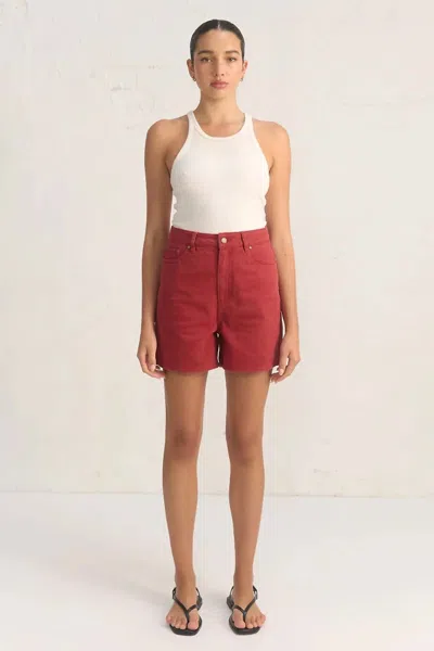 Mon Renn Bayside Denim Shorts In Cherry In Red