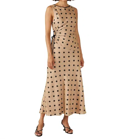 Mon Renn Lucinda Midi Dress In Mocha Polka Dot