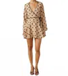 Mon Renn Lucinda Mini Wrap Dress In Mocha Polka Dot In Gold
