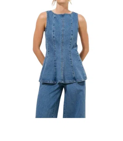 Mon Renn Nomada Denim Sleeveless Top In Mid Indigo In Blue