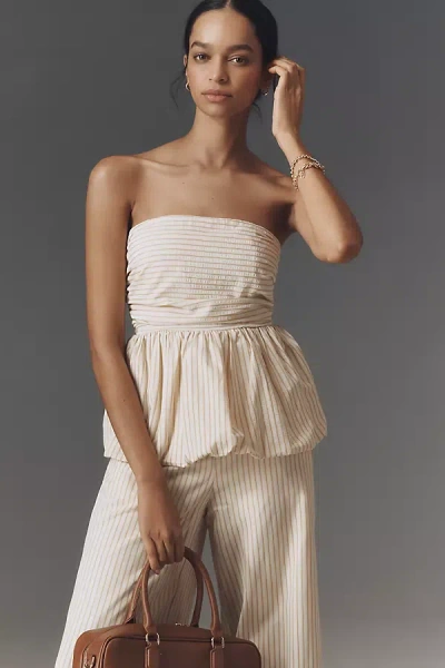 Mon Renn Sleeveless Bubble Blouse In Beige