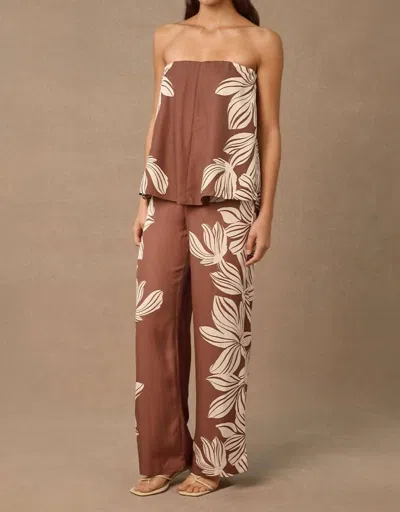 Mon Renn Strapless Top In Cocoa Palmera In Brown