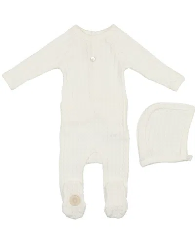 Mon Tresor Kids' Cable Knit Footie & Hat Set In Neutral