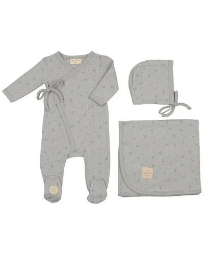 Mon Tresor Kids' Leaf Print Wrap Layette Set In Gray