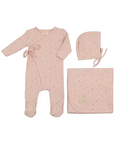 Mon Tresor Kids' Leaf Print Wrap Layette Set In Pink