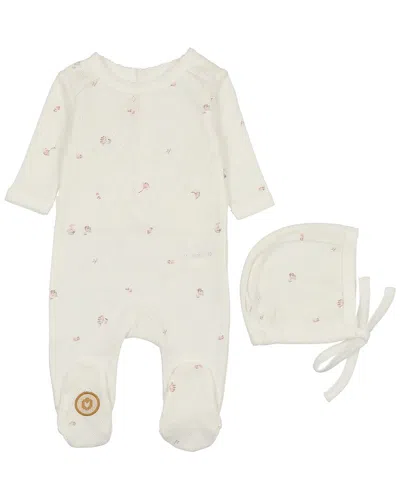 Mon Tresor Kids' Pointelle Posies Footie & Hat Set In White