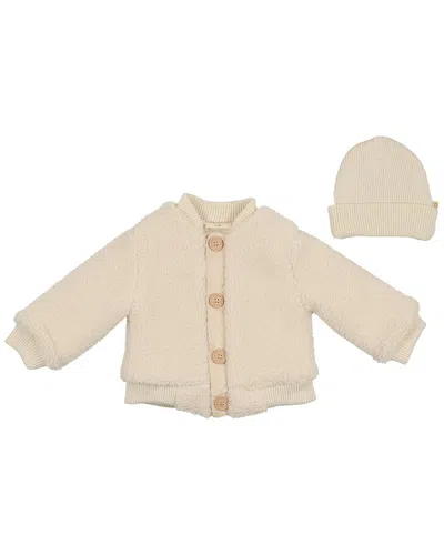 Mon Tresor Kids' Sharp Sherpa Jacket & Hat Set In Neutral
