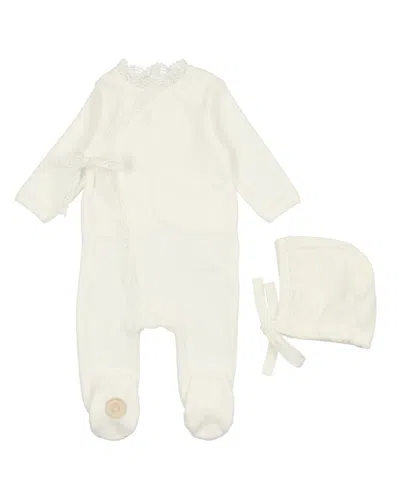 Mon Tresor Kids' Tied Up In Lace Footie & Hat Set In White