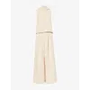 Mona Alshebil Womens Beige Draped Cotton Top And Trousers Set In Sand