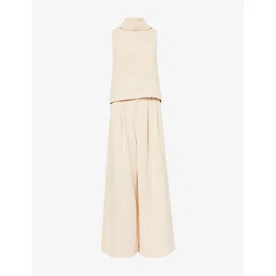 Mona Alshebil Womens Beige Draped Cotton Top And Trousers Set In Sand