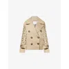 Mona Alshebil Womens Embroidered Double-breasted Cotton Trench Coat Beige