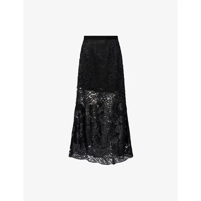 Mona Alshebil Womens Black High-rise Sheer Lace Midi Skirt