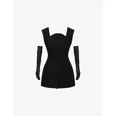Mona Alshebil Womens Black Structured Button-up Woven Top