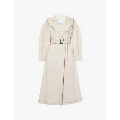 Mona Alshebil Womens Cream Curved-sleeve Oversized Denim Trench Coat In Neutral